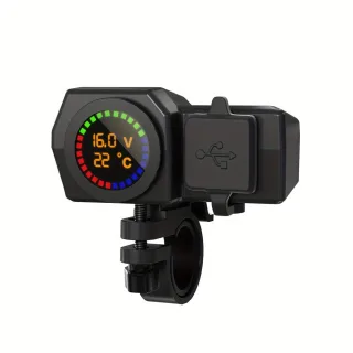 Motorcycle Charger Dual USB 5V 3A Fast Charging Digital Voltage Temperature Display Overcharge Protection Rearview Mirro