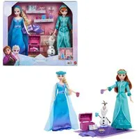 Mattel® Anziehpuppe Disney Die Eiskönigin Schwestern-Pyjamaparty Set mit Anna- und Elsa, Modepuppen, Olaf-Figur und 14 Zubehörteilen