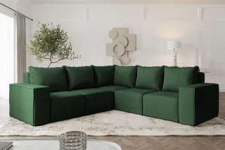 Ecksofa Designersofa ESTELLE in Stoff Opera Velvet Dunkelgrün Seite Universal
