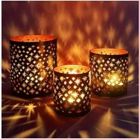 Marrakesch Orient & Mediterran Interior Teelichthalter 3er Set Orientalisches Teelichthalter Hamman aus Metall Schwarz 14 cm (3 St), Handarbeit