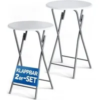 Casaria Stehtisch, 2er Set Klappbar Wetterfest Höhe 110cm Ø 60cm Holz Weiß Klapptisch