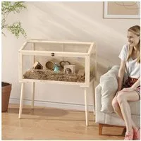 PawHut Kleintierkäfig Kleintierstall mit Zubehör, Wasserflasche, für Hamster, Zwerghamster, 110x52x101 cm, Naturholz
