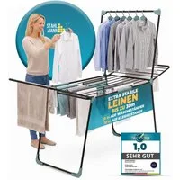 STAHLMANN COMMERCE GmbH Wäscheständer Schwarz XXL, 30 m, mit Kleiderstange, klappbar, Rollen, Sockenhalter, 2-in-1 mit Kleiderstange, Rollen & Sockenhalter