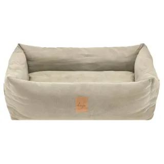 Denjo Dogs Hundebett Vintage Canvas mit Lederdetails im Landhausstil, Bezug waschbar, erhöhter Rand (XL) 100x85cm "Classic Nest" sand beige