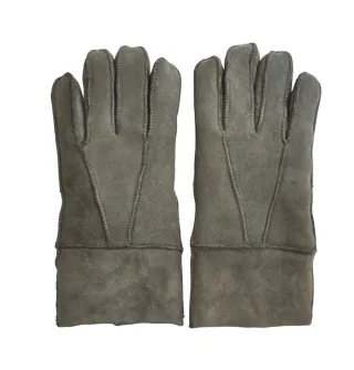 Graue Unisex-Handschuhe aus Schaffell-Wildleder mit aufrollbaren Bündchen