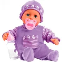 Bayer Babypuppe First Words Baby, 38 cm, lila (3-tlg), mit Schlafaugen und Babygeräuschen