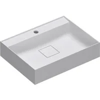 Mai & Mai Aufsatzwaschbecken Waschbecken Hänge-Waschtisch Mineralguss eckig 1 Armaturenloch Col630, Inkl. zusätzlicher Messing-Ablaufgarnitur