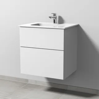 Sanipa 3way Keramik-Set Design Keramik-Waschtisch und Unterbau mit 2 Auszügen, Weiß-Soft SM47943