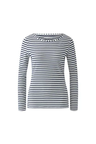 Oui - SUMIKO Langarmshirt dk blue white - Gr. - 38