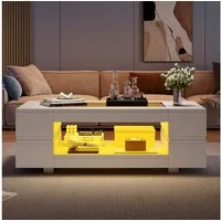 HAUSS SPOLE Couchtisch Hochglanz LED-Couchtisch Bluetooth-App-Steuerung Kaffeetisch Weiß (Wohnzimmertisch, Beistelltisch, Satztisch, 1-St., doppelschichtiger), mit Bluetooth-App-Steuerung
