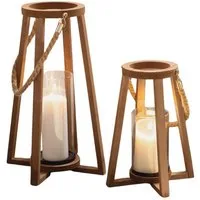Home-trends24.de Kerzenlaterne Laterne Kerzenhalter Kerzenständer Windlicht Holz Jutekordel 2er Set (2 St)