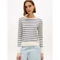 Tommy Hilfiger Strickpullover CO JERSEY STITCH BOAT-NECK SWEATER mit Tommy Hilfiger Logo-Flag am Ärmel, Regular Fit