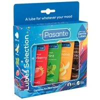 Pasante Gleitgel Lubes Selection, Set mit 5x15ml, 5-tlg., verschiedene Sorten Gleitgel mit Aroma & ohne Parabene