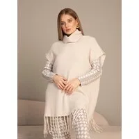 Passioni Strickponcho mit Rollkragen und Fransen unten