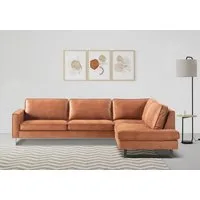 OTTO home Ecksofa Pinto, 290 cm, Cord, Chenille, Lederoptik, Ottomane links / rechts, mit Keder, schwarze Metallfüße, Wellenunterfederung