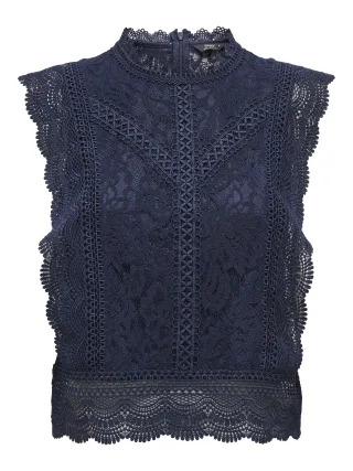 ONLY - ONLKARO S/L LACE TOP NOOS WVN Night Sky - Gr. - XL