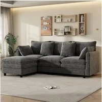 Merax Ecksofa aus Chenille, 3-Sitzer-Sofa mit Chaiselongue, 212 x 150 x 90 cm (L x B x H) 1 Teile, Sofa mit 4 Zierkissen & 3 Rückenlehnen, Flexibel L-förmiges Sofa