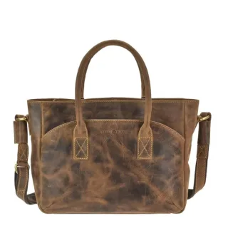 City-Shopper mit verstellbarem Gurt aus Leder in antikbraun | Greenburry. Kompakte Damen-Schultertasche Vintage für Alltag, Stadt und Freizeit.
