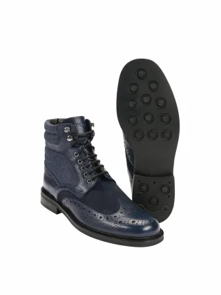 Mey & Edlich Herren Jeans-Brogue-Boot Blau 100 % Rindleder