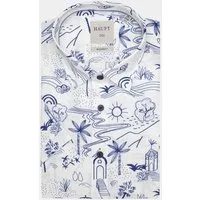 Haupt Kurzarmhemd Modern Fit Kurzarmhemd Strandprint Weiß Style Sommerlook