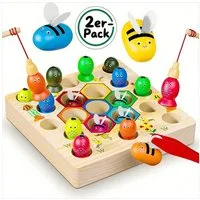 POPOLIC Lernspielzeug Magnetische Angelspiel ab 2 Jahre, Montessori Spielzeug 2 in 1 Baby (2-St., Holzspielzeug, Motorikspielzeug Fische Angeln Spiel 1 Set 2 3 4 Jahre), Mädchen Junge Geschenke für Kinder(Patentschutz)