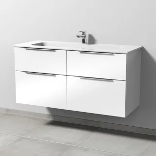 Sanipa 3way Keramik-Set Design Keramik-Waschtisch und Unterbau mit 4 Auszügen, Weiß-Glanz UF48278