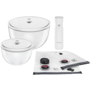 ZWILLING Fresh & Save BOWLS Vakuum Starter Set, Glas / M/L, 9-tlg, Transparent-Weiß