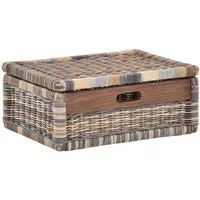 Krines Home Aufbewahrungskorb Flacher Korb mit Deckel Rattan geflochten Regalkorb Aufbewahrungsbox