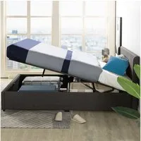 ZINUS Stauraumbett Maddon mit gepolstertem Kopfteil, 180x200 (Packung, 1-tlg., Bett, Dunkelgrau, 180x200 cm), Geeignet für kleine Räume