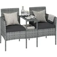 STEELSØN Balkonset Velara 2er Sofa mit Mitteltisch & Sitzpolstern, (grau-meliert/anthrazit), Rattan Gartenbank, stabiles Stahlgestell, wetterfest & pfegeleicht