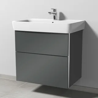Sanipa 3way Waschtischunterbau zu Geberit Renova Plan Waschtisch mit 2 Auszügen, Anthrazit-Glanz BS87779