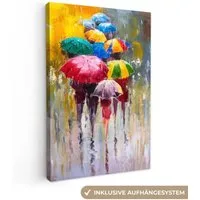 OneMillionCanvasses® Leinwandbild Kunstdrucke - Regenschirm - Öl, Fotodruck (1 St), Leinwand Canvas Wandbild, Wanddekoration 20x30 cm