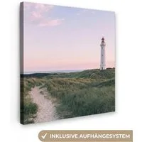 OneMillionCanvasses® Leinwandbild Leuchtturm - Dünenlandschaft - Meer, Fotodruck (1 St), Wandbild, Deko Schlafzimmer Wohnzimmer Flur 20x20 cm
