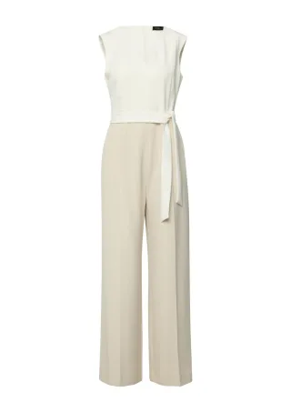s.Oliver BLACK LABEL - Ärmelloser Jumpsuit mit Bindegürtel beige/weiß - Gr. - 48