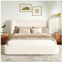 i@home Polsterbett Doppelbett 160 x 200 cm (Doppelbett mit gepolstertem Kopfteil), hydraulischem Stauraum & Lattenrost, Beige