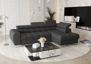 Ecksofa Schlafsofa BASTIEN in Stoff Gemma Dunkelgrau Ottomane Rechts
