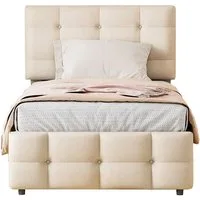 Flieks Polsterbett, Einzelbett 90x200cm mit verstellbarem Kopfteil/ Ausziehbett 90x190cm