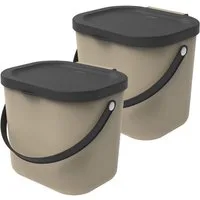 ROTHO Biomülleimer Albula 2er-Set Komposteimer 6l – kompakte Müllbehälter ideal für Küche, Stapelbar, mit Griff & Deckel – 6 l Recycling-Set für jeden Raum
