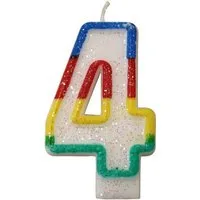 HH-Haushalt Geburtstagskerze Tortenkerze Kerzenzahl "4" Bunt glitzernd mit Halter