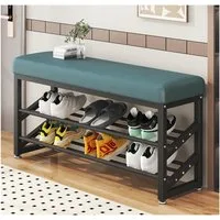 HTI-Living Schuhregal Metall 2 Ebenen mit Sitzkissen Grün, 1 Stück 1-tlg., Schuhbank