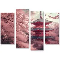 islandburner Leinwandbild Kirschblüten und Rote Pagode im Frühlingsgarten Japan
