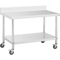 Royal Catering Arbeitstisch 70 x 120 cm Rollbarer Edelstahltisch Aufkantung Gastrotisch 158 kg, verschiedene Größen
