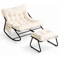 TLGREEN Schaukelstuhl mit Hocker,Lounge Sessel mit gepolstertem Kissen und Fußhocker, bis 150 kg Belastbar, für Garten,Balkon,Wohnzimmer