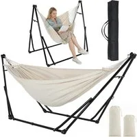 TLGREEN Hängematte mit Gestell,Premium Hängematten-Gestell-Set – 2-in-1, (Faltbar, Verstellbar, Stabiler Gartenhängematte, 231x89cm, Bis 200 kg, für Garten Balkon Camping Indoor, Tragetasche)