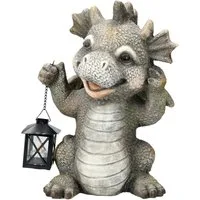 Figuren Shop GmbH Gartenfigur Gartenfigur - Fröhlicher Drache mit Laterne - Garten Figur Fantasy