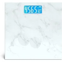 Cheffinger Personenwaage Waage Körperwaage Blau LCD Digital 180kg Marmor Weißes Design
