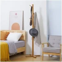 HOMCOM Kleiderständer Garderobe mit 8 Haken, (Jackenständer, 1 St., Garderobenständer), Naturholz 49,5 x 49,5 x 178 cm