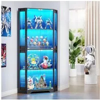 BROTTAR Glasvitrine Curio-Schrank, Eckvitrine, 4 Böden mit LED-Beleuchtung (1-St) mit menschlichem Körpersensor für Spielzeug, Bücher, schwarz