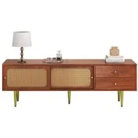 Merax Lowboard im Vintage-Stil mit Rattan Geflecht, TV-Schrank mit 2 Schiebetüren und 2 Schubladen,Breite 160cm