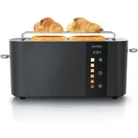 Arendo Toaster Edelstahl, Langschlitz, Touch Display, Restzeit & Bräunungsgradanzeige, 1 langer Schlitz, für 2 Scheiben, 1000 W, Brötchenaufsatz, Wärmeisoliert, Toast-Symbole für Bräunungsgradauswahl